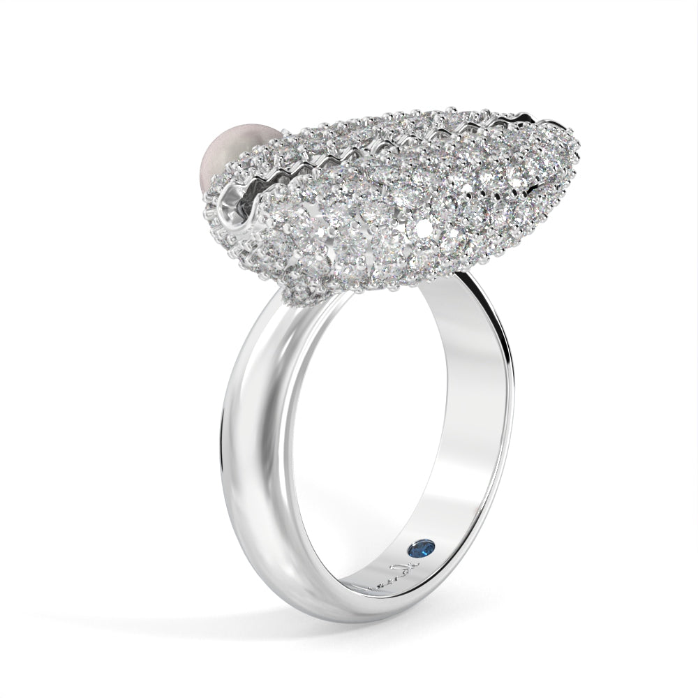 "Old Money" White Gold Diamond Pearl Ring by Nnamdi the Jeweller