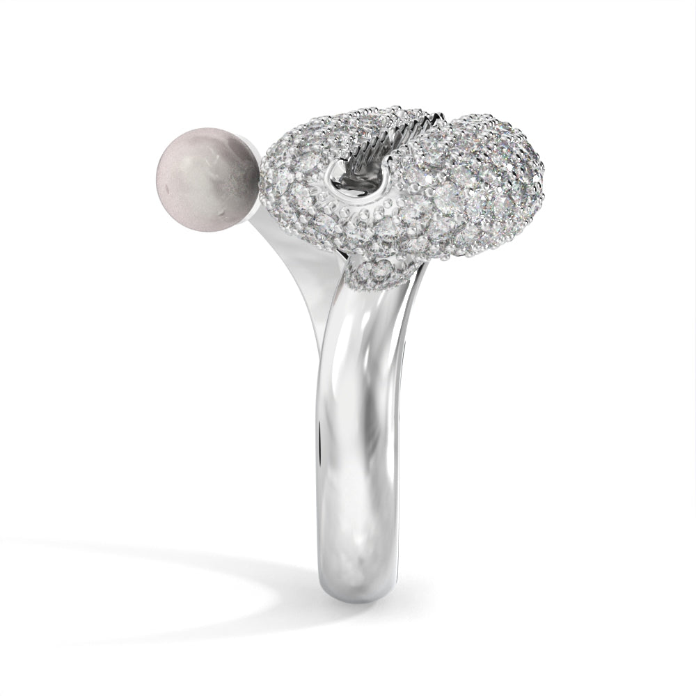 "Old Money" White Gold Diamond Pearl Ring by Nnamdi the Jeweller