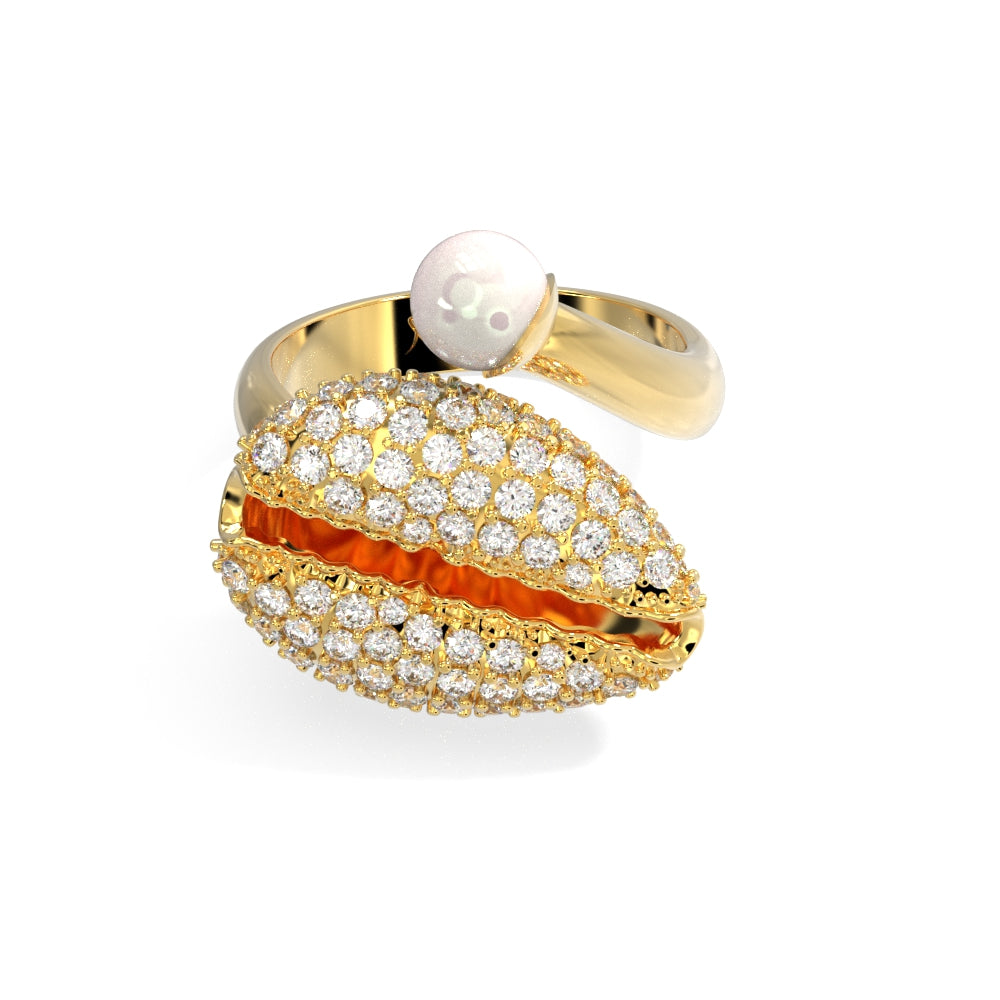 "Old Money" Yellow Gold Diamond Pearl Ring by Nnamdi the Jeweller