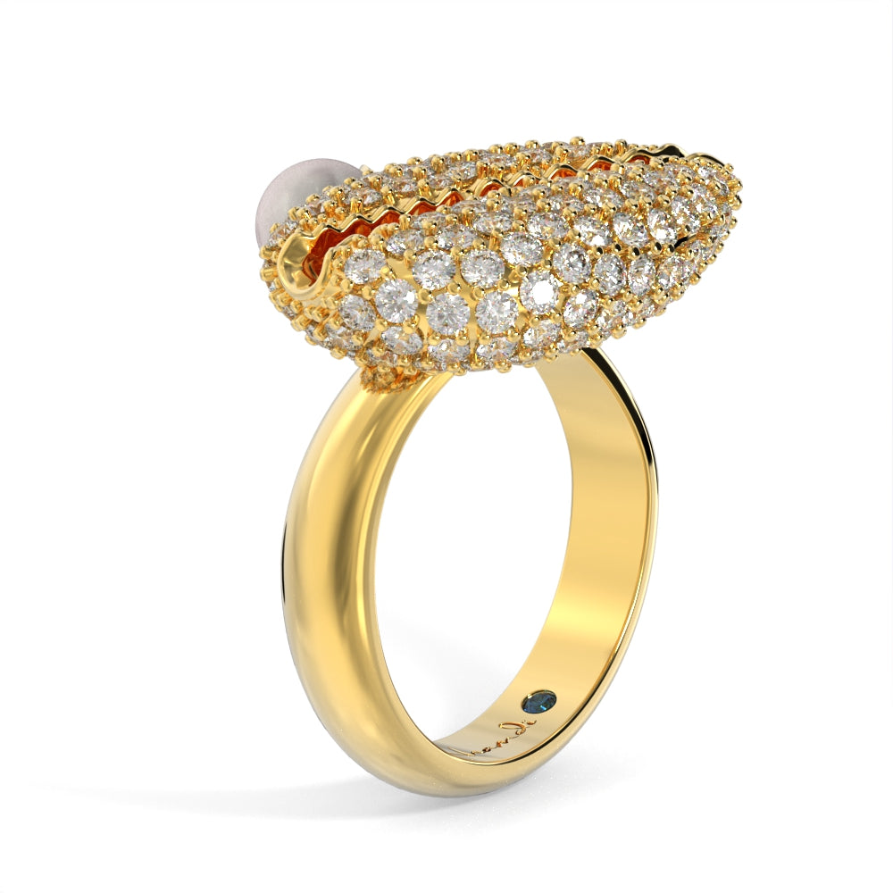 "Old Money" Yellow Gold Diamond Pearl Ring by Nnamdi the Jeweller