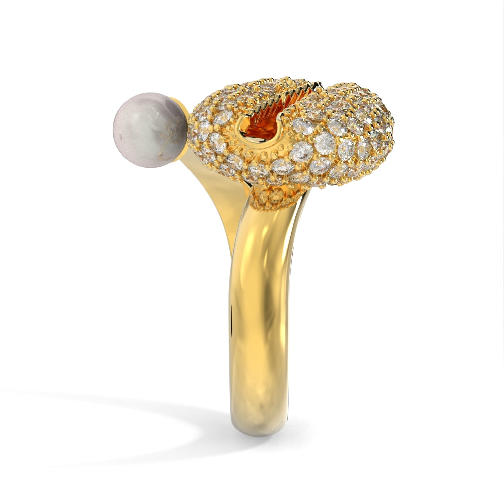 "Old Money" Yellow Gold Diamond Pearl Ring by Nnamdi the Jeweller